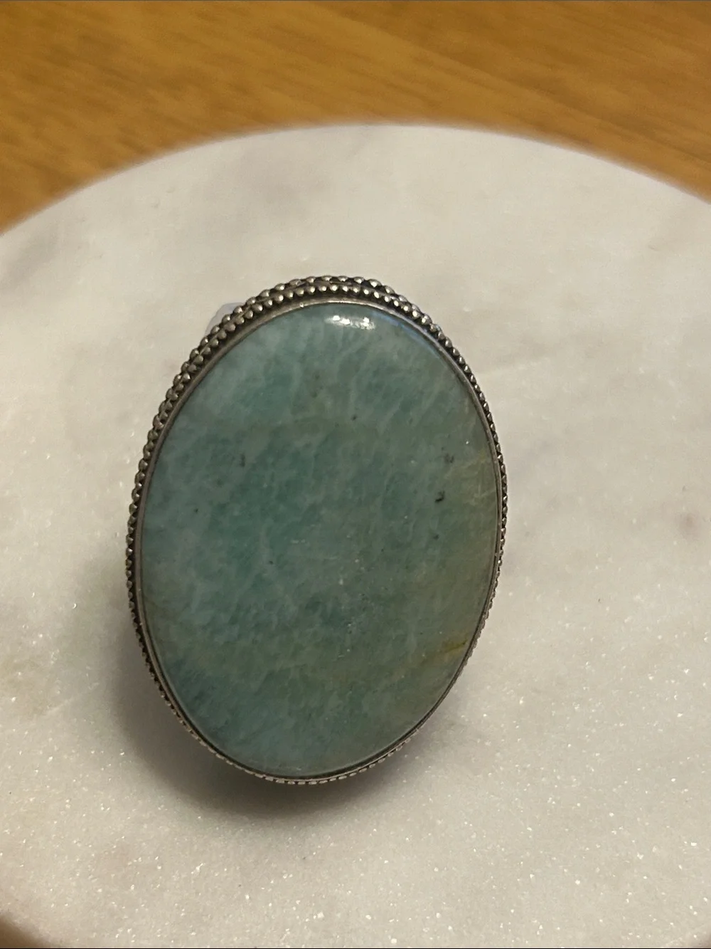 Silver Oval Statement Ring - Blue-Green Stone